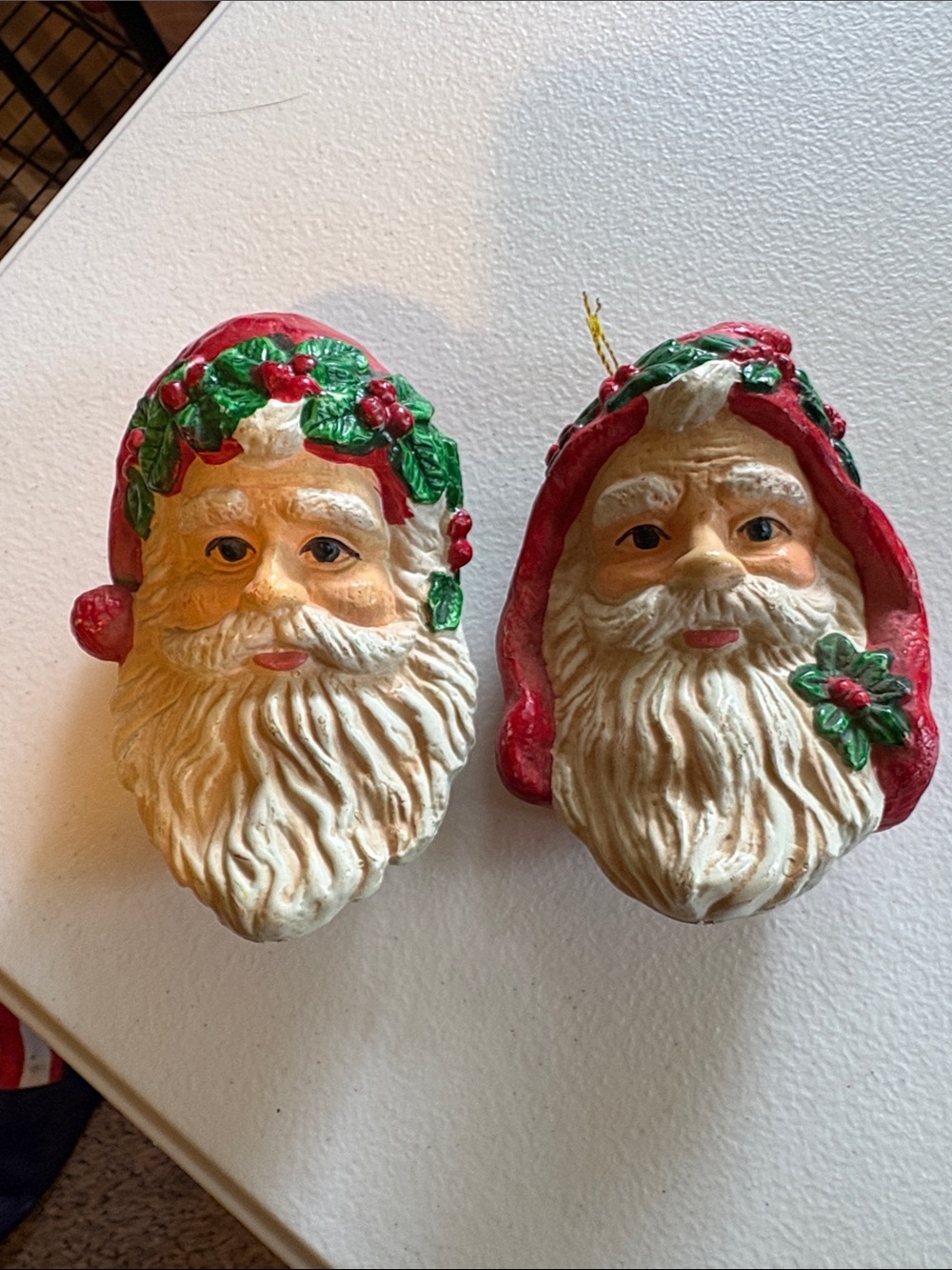 Festive Santa Head Ornaments - Red and Green Holiday Décor
